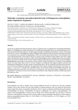 Molecular Systematics and Undescribed Diversity of Madagascan Scolecophidian Snakes (Squamata: Serpentes)