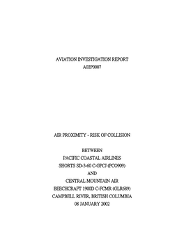 Aviation Investigation Report A02p0007 Air Proximity