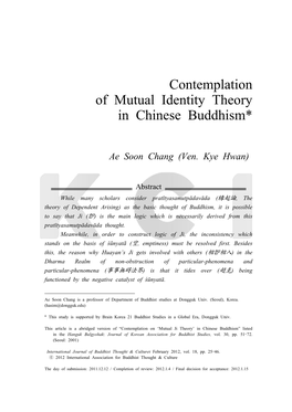 Contemplation of Mutual Identity Theory in Chinese Buddhism*