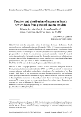 Taxation and Distribution of Income in Brazil: New Evidence from Personal