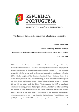 The Future of Europe in the World, from a Portuguese Perspective