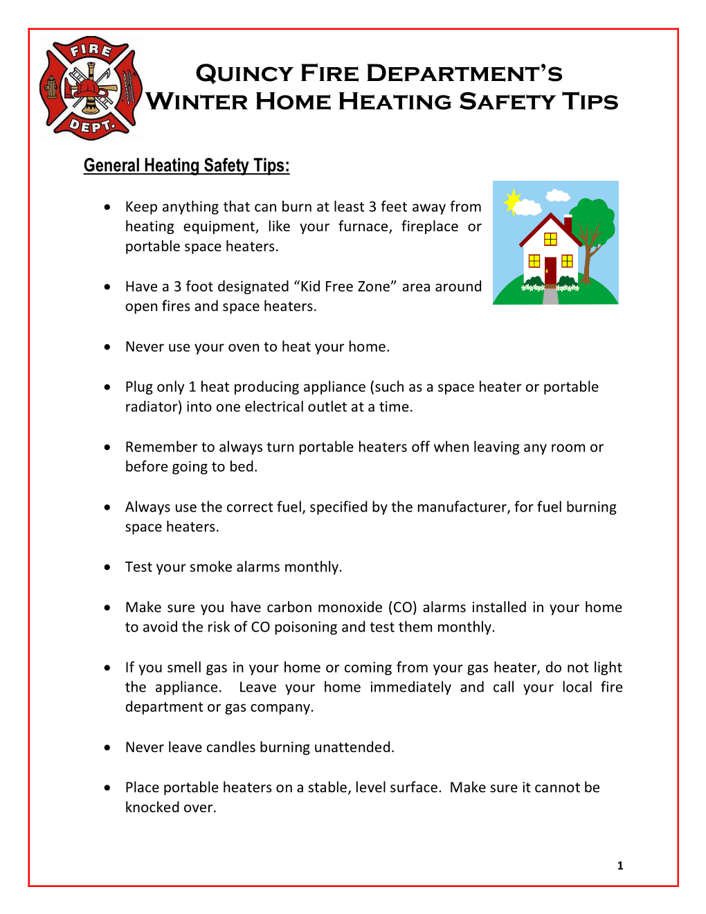 Quincy Fire Department's Winter Home Heating Safety Tips