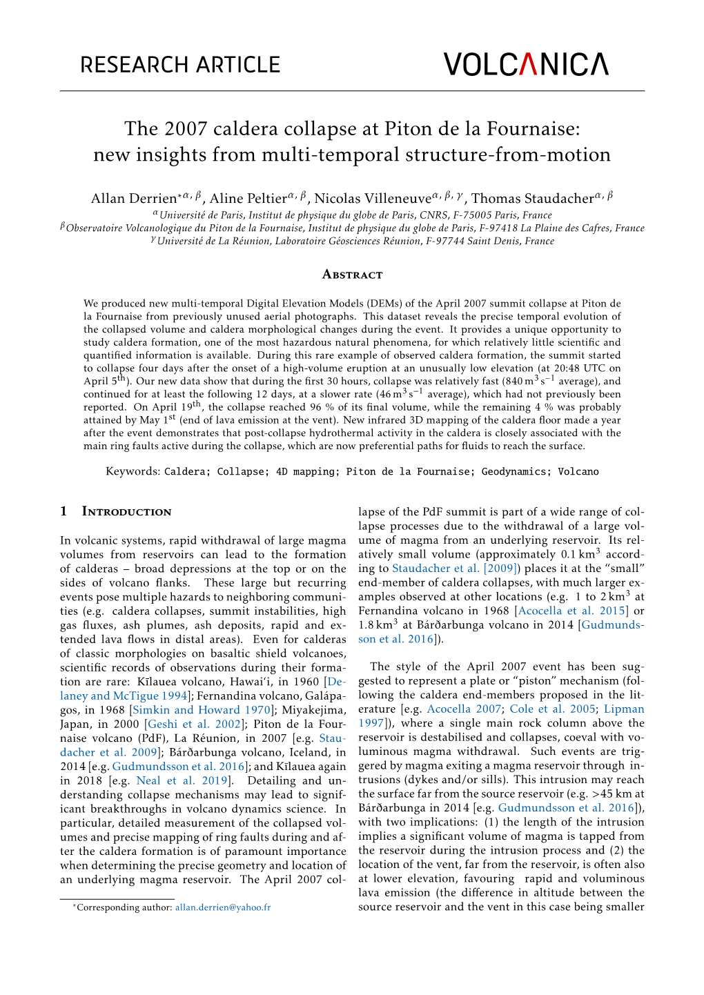 The 2007 Caldera Collapse at Piton De La Fournaise: New Insights from Multi-Temporal Structure-From-Motion