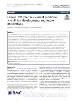 Cancer DNA Vaccines: Current Preclinical and Clinical Developments and Future Perspectives Alessandra Lopes, Gaëlle Vandermeulen† and Véronique Préat*†