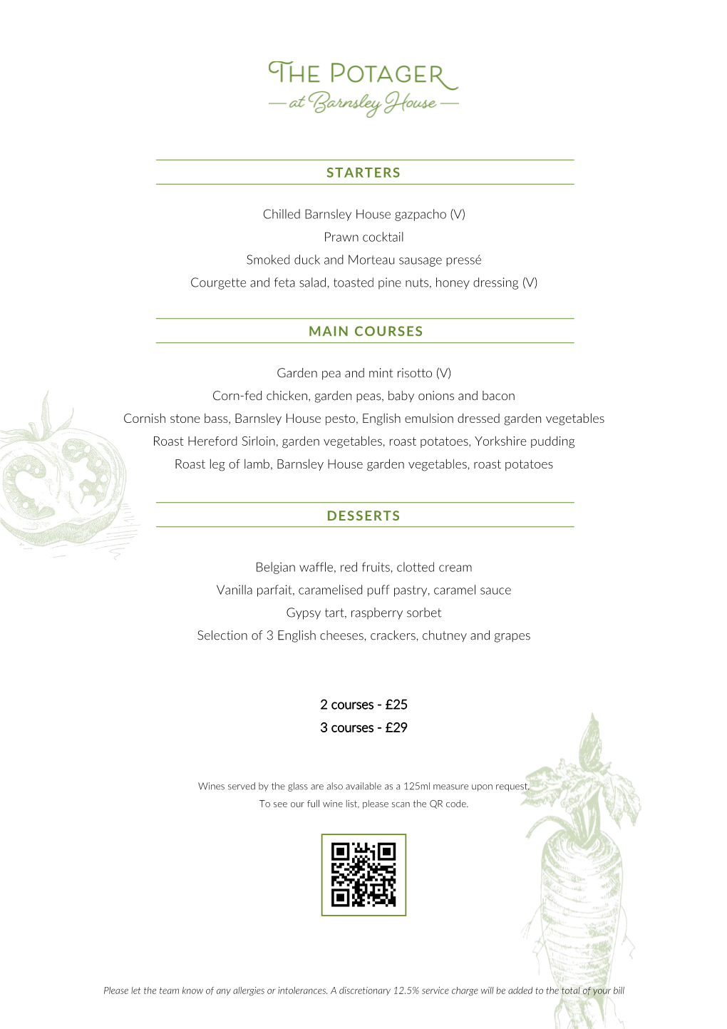 Sample Sunday Lunch Menu