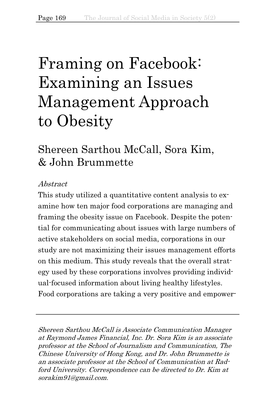 Framing on Facebook: Examining an Issues Management Approach to Obesity