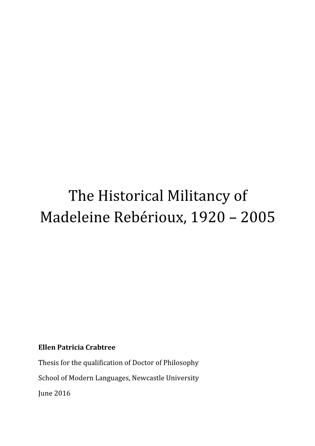 The Historical Militancy of Madeleine Rebérioux, 1920 – 2005