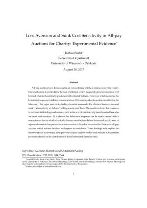 Loss Aversion and Sunk Cost Sensitivity in All-Pay Auctions for Charity: Experimental Evidence∗