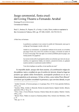Del Living Theatre a Fernando Arrabal Domingo PUJANTE GONZÁLEZ Universitat De València