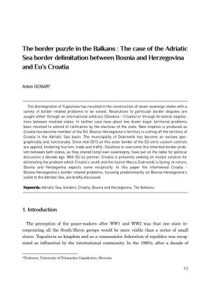 The Case of the Adriatic Sea Border Delimitation Between Bosnia and Herzegovina and Eu’S Croatia