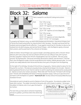 Salome Fabric Needed for One Block & Cutting Instructions