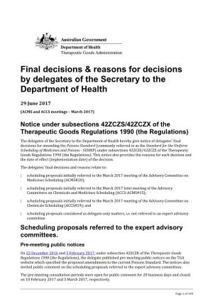 Final Decisions & Reasons for Decisions by Delegates of the Secretary to the Department of Health