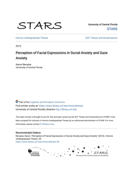 Perception of Facial Expressions in Social Anxiety and Gaze Anxiety