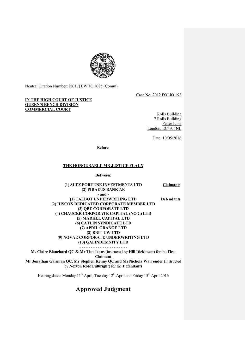 Herefore Subject to the General Provisions of CPR 3.1 Rather Than the Stricter Relief from Sanctions Regime of CPR 3.9