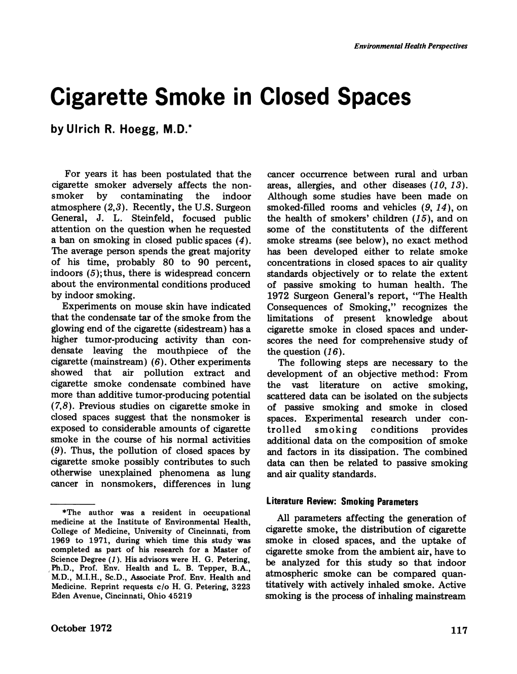 Cigarette Smoke in Closed Spaces by Ulrich R