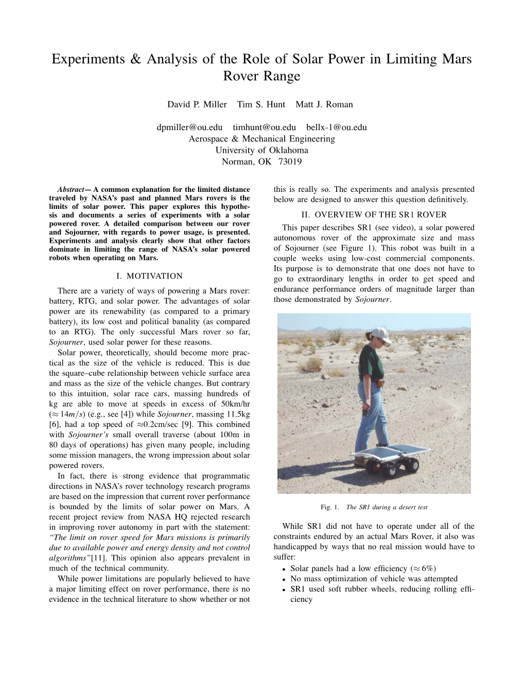 Experiments & Analysis of the Role of Solar Power in Limiting Mars Rover