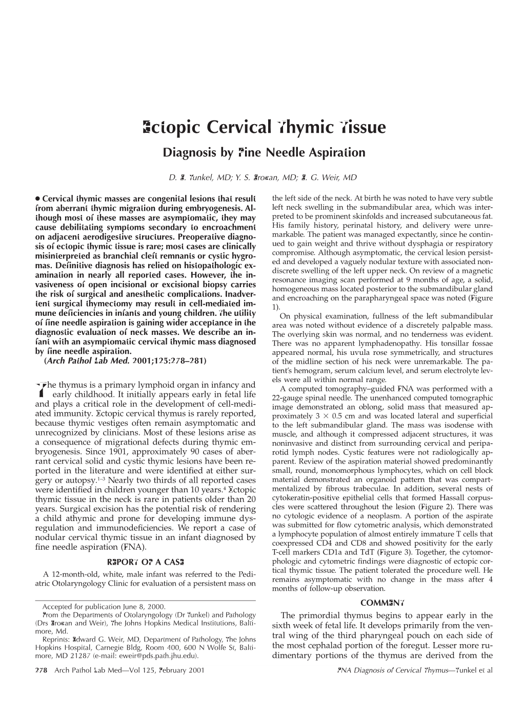 Ectopic Cervical Thymic Tissue Diagnosis by Fine Needle Aspiration