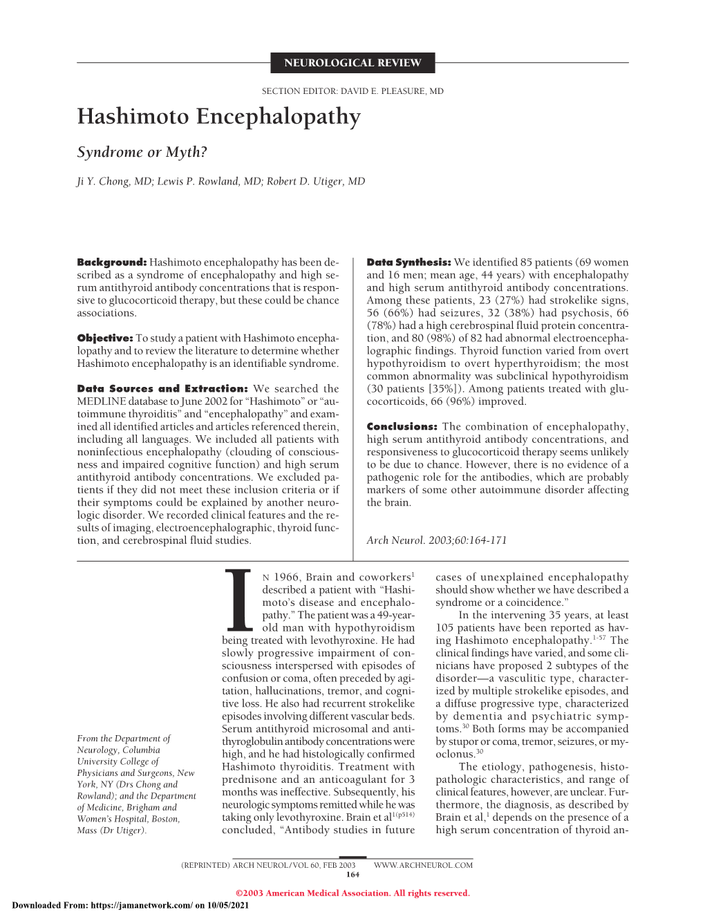 Hashimoto Encephalopathy Syndrome Or Myth?