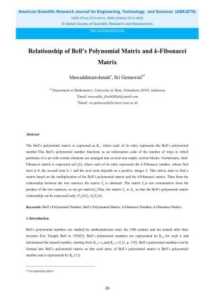 Relationship of Bell's Polynomial Matrix and K-Fibonacci Matrix