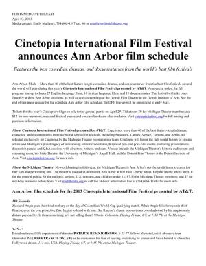 Cinetopia International Film Festival Announces Ann Arbor Film Schedule