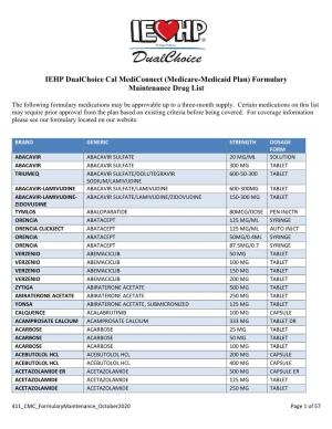 (Medicare-Medicaid Plan) Formulary Maintenance Drug List