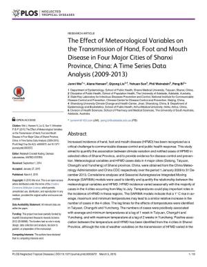 The Effect of Meteorological Variables on the Transmission of Hand, Foot