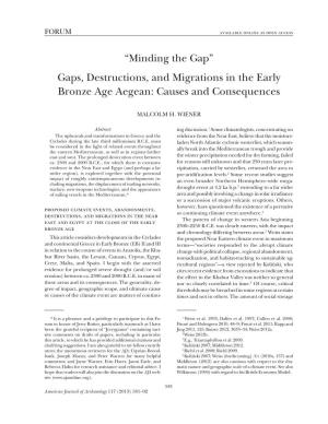 Gaps, Destructions, and Migrations in the Early Bronze Age Aegean: Causes and Consequences