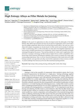 High Entropy Alloys As Filler Metals for Joining