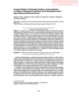 Growth Inhibition of Dalmatian Toadflax, Linaria Dalmatica (L