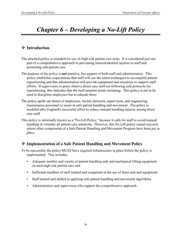Chapter 6 – Developing a No-Lift Policy