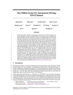 One Million Scenes for Autonomous Driving: ONCE Dataset