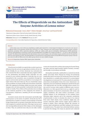 The Effects of Biopesticide on the Antioxidant Enzyme Activities of Lemna Minor