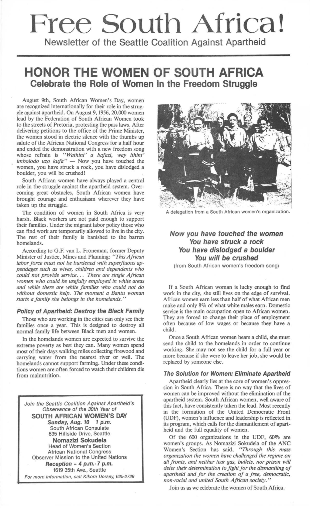 Free South Africa! Newsletter of the Seattle Coalition Against Apartheid