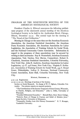 Program of the Nineteenth Meeting of the American Sociological Society