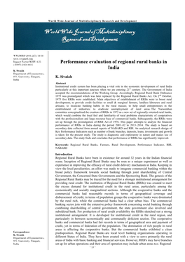 Performance Evaluation of Regional Rural Banks in India‟ International Business Research Vol