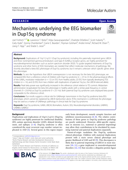 Mechanisms Underlying the EEG Biomarker in Dup15q Syndrome Joel Frohlich1,2,3* , Lawrence T