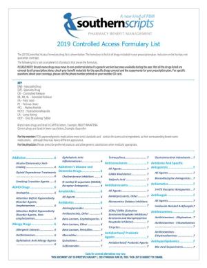 2019 Controlled Access Formulary List