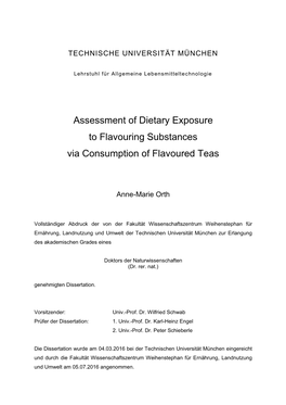 Assessment of Dietary Exposure to Flavouring Substances Via Consumption of Flavoured Teas