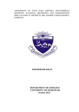 KHURSHAID KHAN DEPARTMENT of ZOOLOGY UNIVERSITY of PESHAWAR Session, 2012