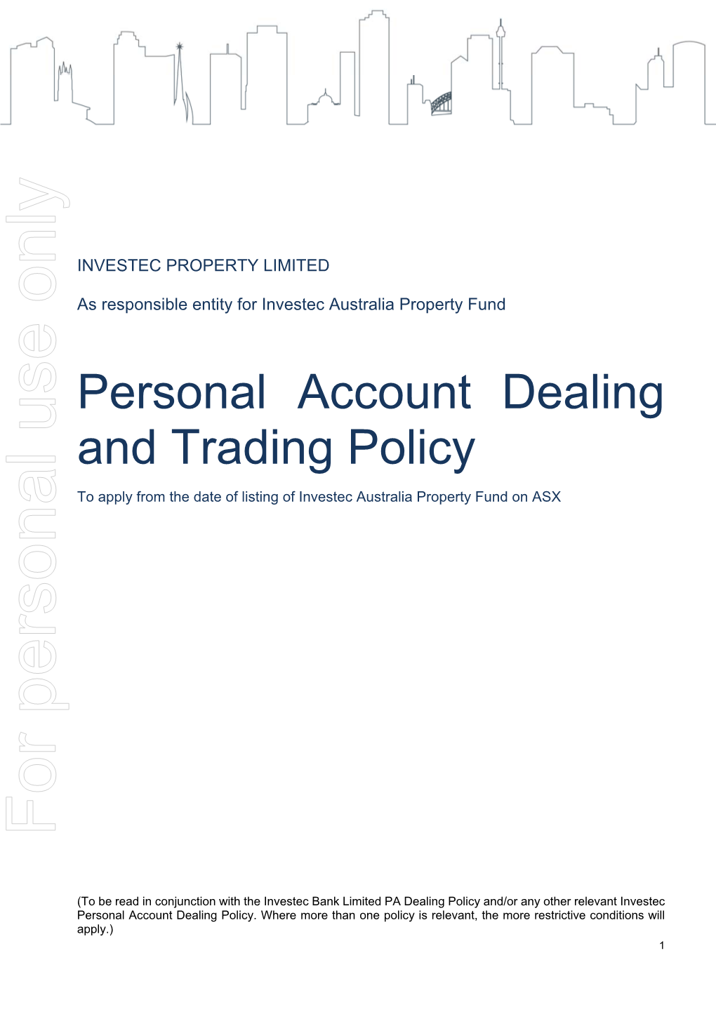 Personal Account Dealing and Trading Policy