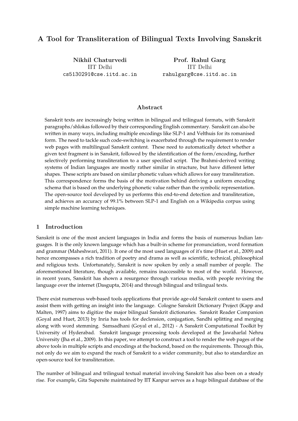 A Tool for Transliteration of Bilingual Texts Involving Sanskrit