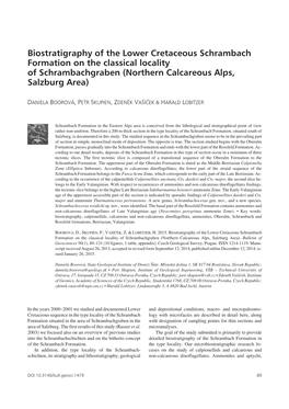 Biostratigraphy of the Lower Cretaceous Schrambach Formation on the Classical Locality of Schrambachgraben (Northern Calcareous Alps, Salzburg Area)