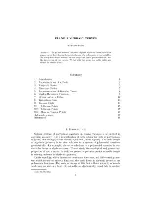 PLANE ALGEBRAIC CURVES Contents 1. Introduction 1 2
