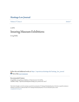 Insuring Museum Exhibitions Irving Pfeffer