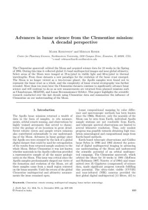 Advances in Lunar Science from the Clementine Mission: a Decadal Perspective