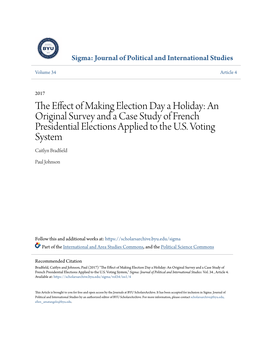 The Effect of Making Election Day a Holiday: an Original Survey and a Case Study of French Presidential Elections Applied to the U.S