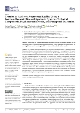 Creation of Auditory Augmented Reality Using a Position-Dynamic Binaural Synthesis System—Technical Components, Psychoacoustic Needs, and Perceptual Evaluation