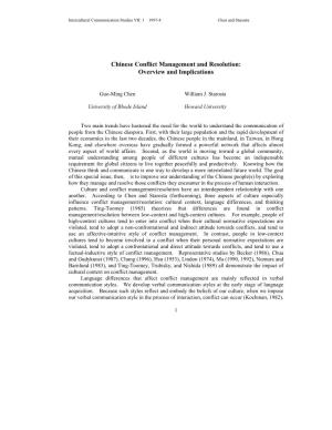 Chinese Conflict Management and Resolution: Overview and Implications