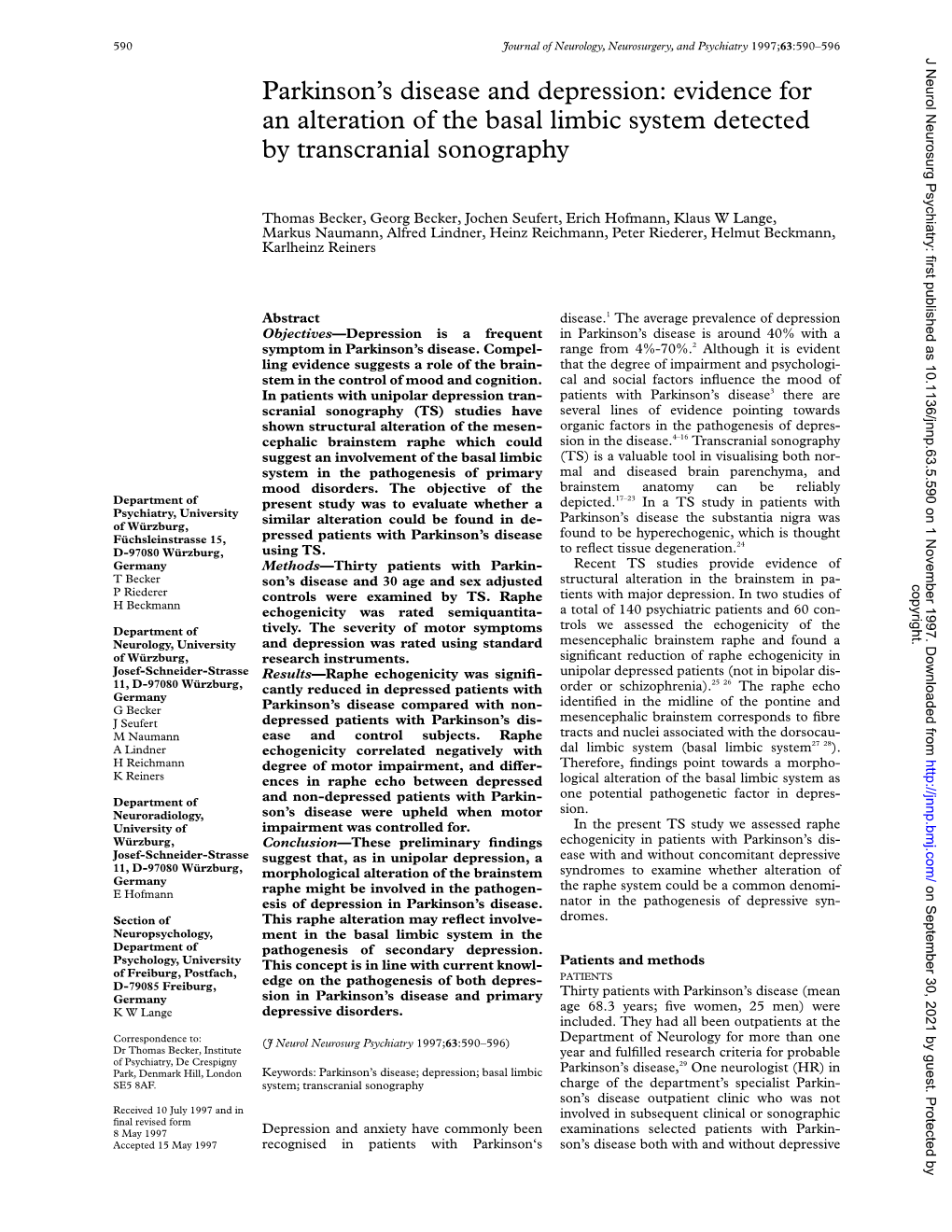 Parkinson's Disease and Depression