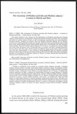 The Taxonomy of Pholiota Aurivella and Pholiota Adiposa - a Return to Batsch and Fries